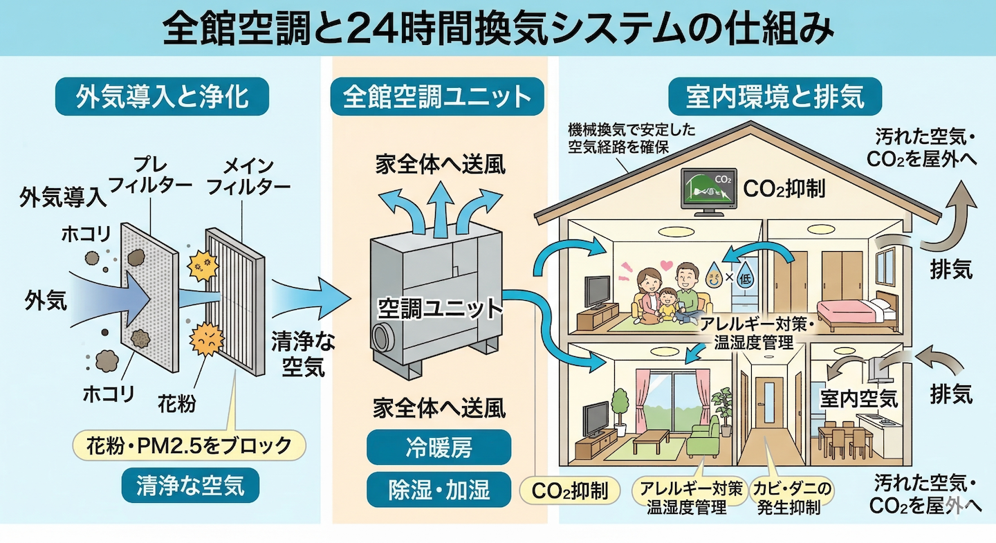 24時間換気システム連動による室内のCO2濃度抑制とアレルギー対策