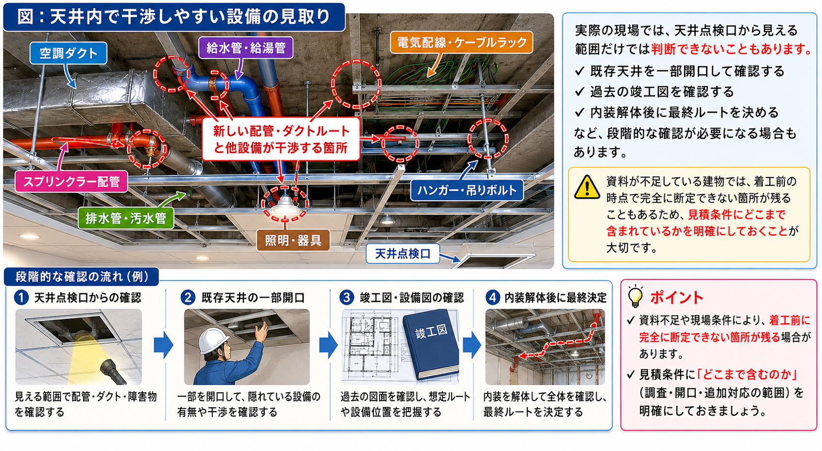 図：天井内で干渉しやすい設備の見取り